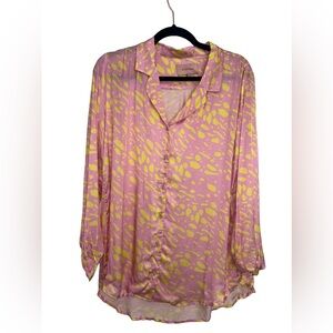 Hunkon Women's Pink and Yellow Benita Button-Up‎ Top From Denmark Size Small